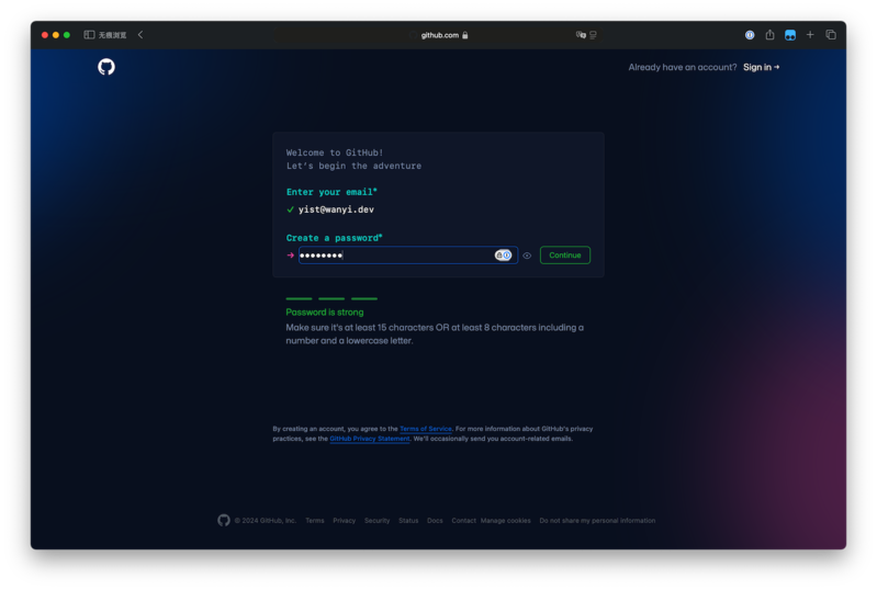Sign up for a new account