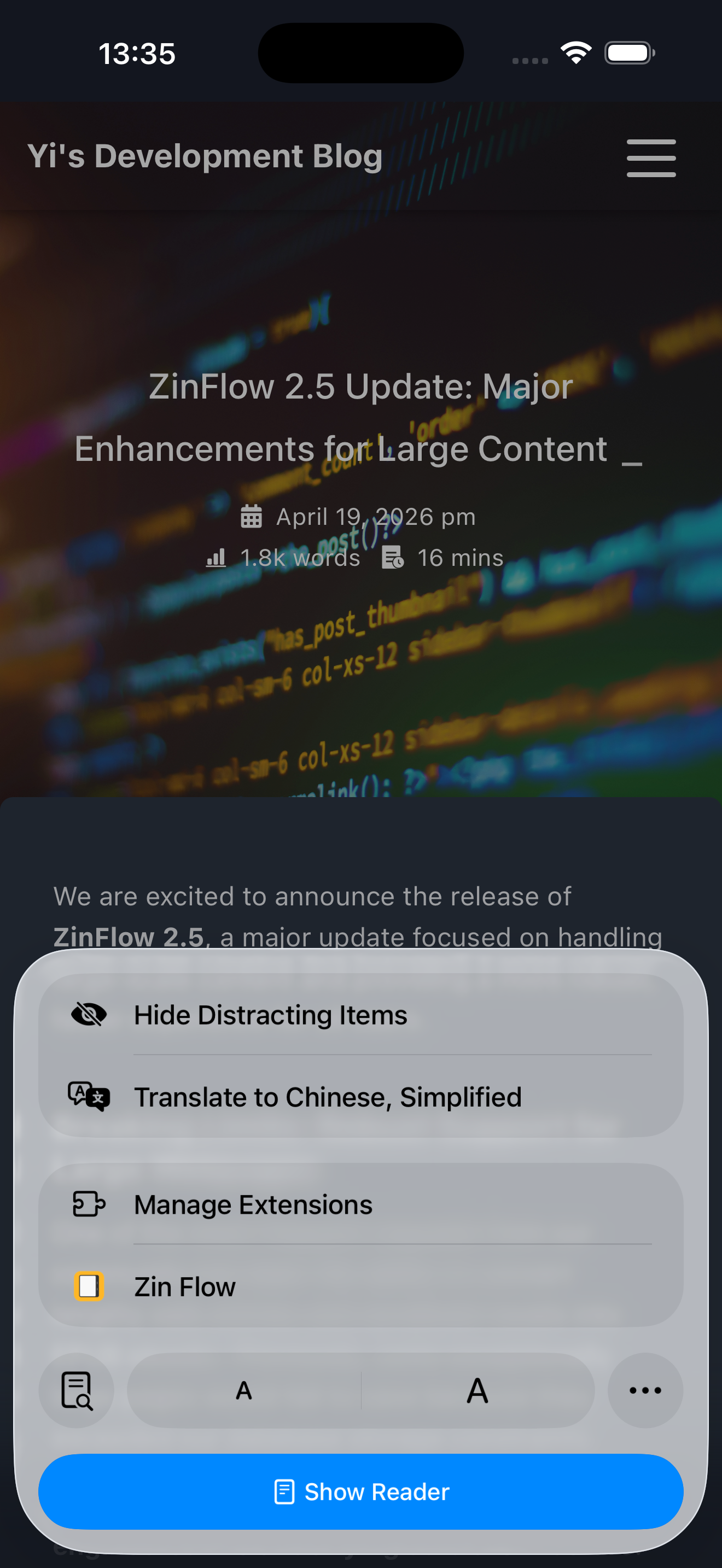 iOS Safari Extension Menu